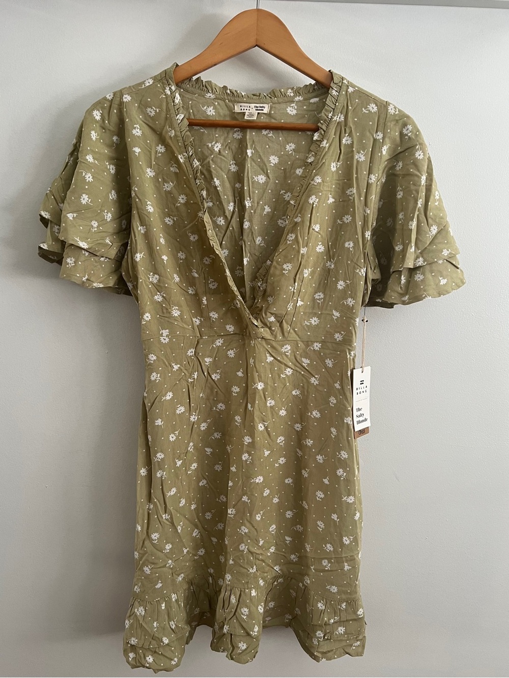 Billabong Olive Green Floral Ruffle Mini Dress